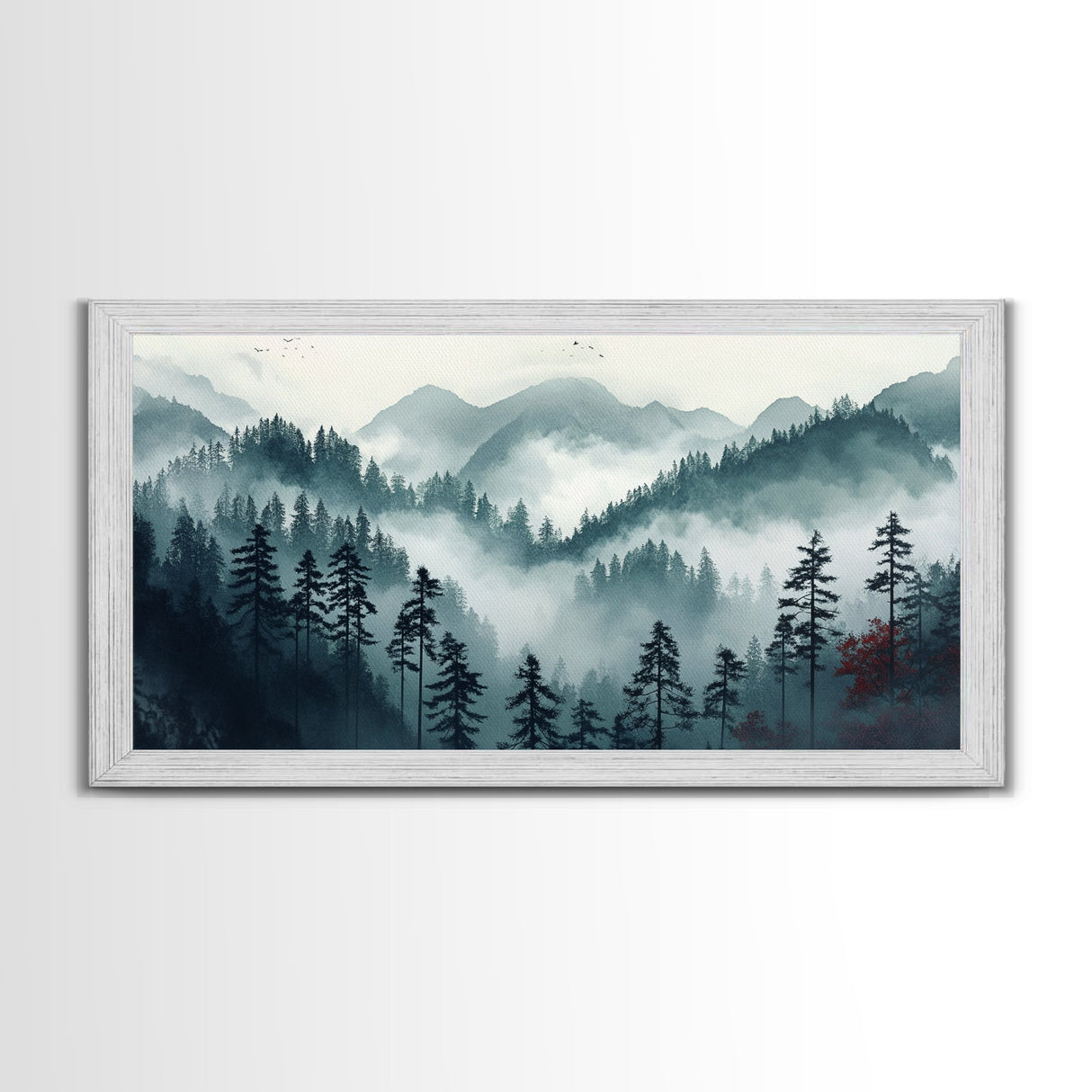 Foggy Mountain Landscape At The Break of Dawn, Framed Canvas Print, Foggy Landscape Painting, Blue Ridge Mountains Painting Print