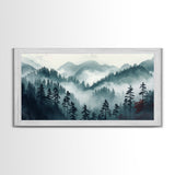 Foggy Mountain Landscape At The Break of Dawn, Framed Canvas Print, Foggy Landscape Painting, Blue Ridge Mountains Painting Print