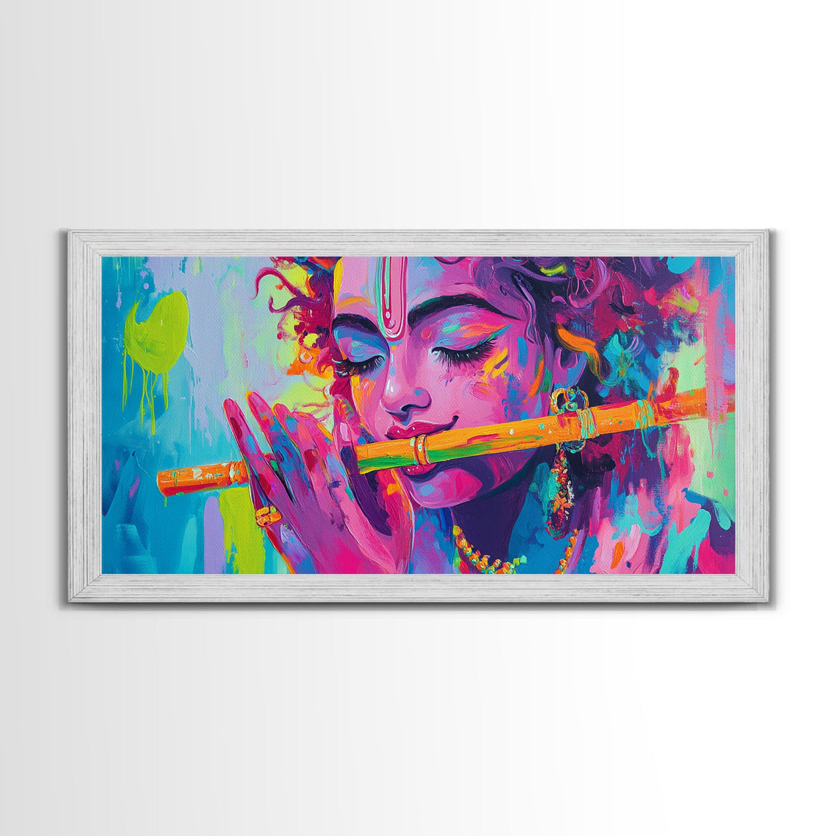 Radha Krishna Painting Print, Hindu Wall Art, Framed Canvas Print, Hinduism Wall Art, Krishna Wall Art, Krishna Playing A Flute
