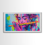 Radha Krishna Painting Print, Hindu Wall Art, Framed Canvas Print, Hinduism Wall Art, Krishna Wall Art, Krishna Playing A Flute