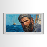 Fisherman at Sea Framed Canvas Print, Fisherman Oil Painting Style Print, Victorian Style Oil Painting Of a Fisherman, Fishing Gift Idea