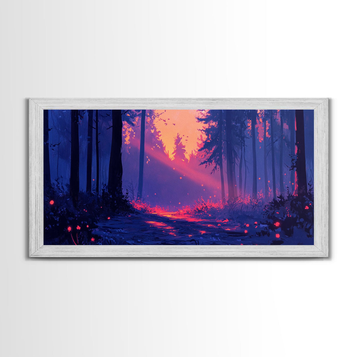 Retro Landscape Painting Wall Art Framed Canvas Print, Landscape Watercolor Art, Living Room Art, Above Sofa Wall Art, Bedroom Decor