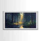 Sun Shines Through The Forest Trees, Framed Canvas Print, Fantasy Landscape Painting, Forest Landscape Oil Painting Print, Living Room Decor