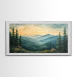 Minimalist Watercolor Painting Print of The Blue Ridge Mountains, Framed Canvas Print, Modern Landscape Painting
