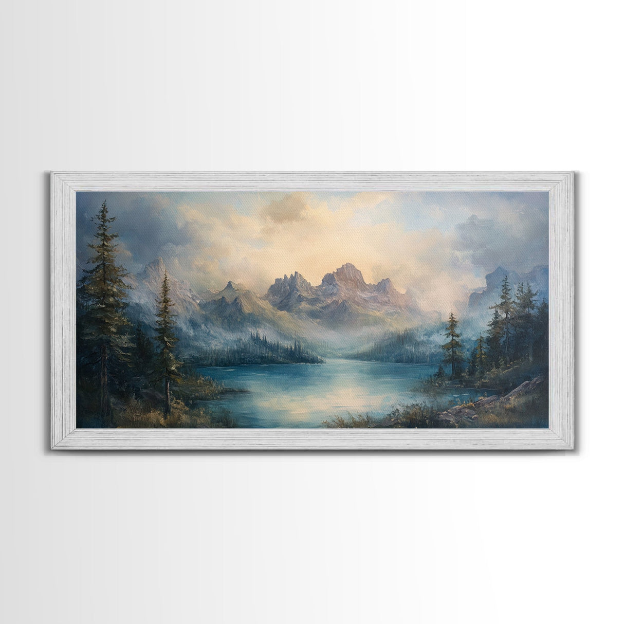 Foggy Mountain Forest Landscape Painting Print, Landscape On Canvas Ready Too Hang - Large Panoramic Canvas Wall Art Prints Landscape Art