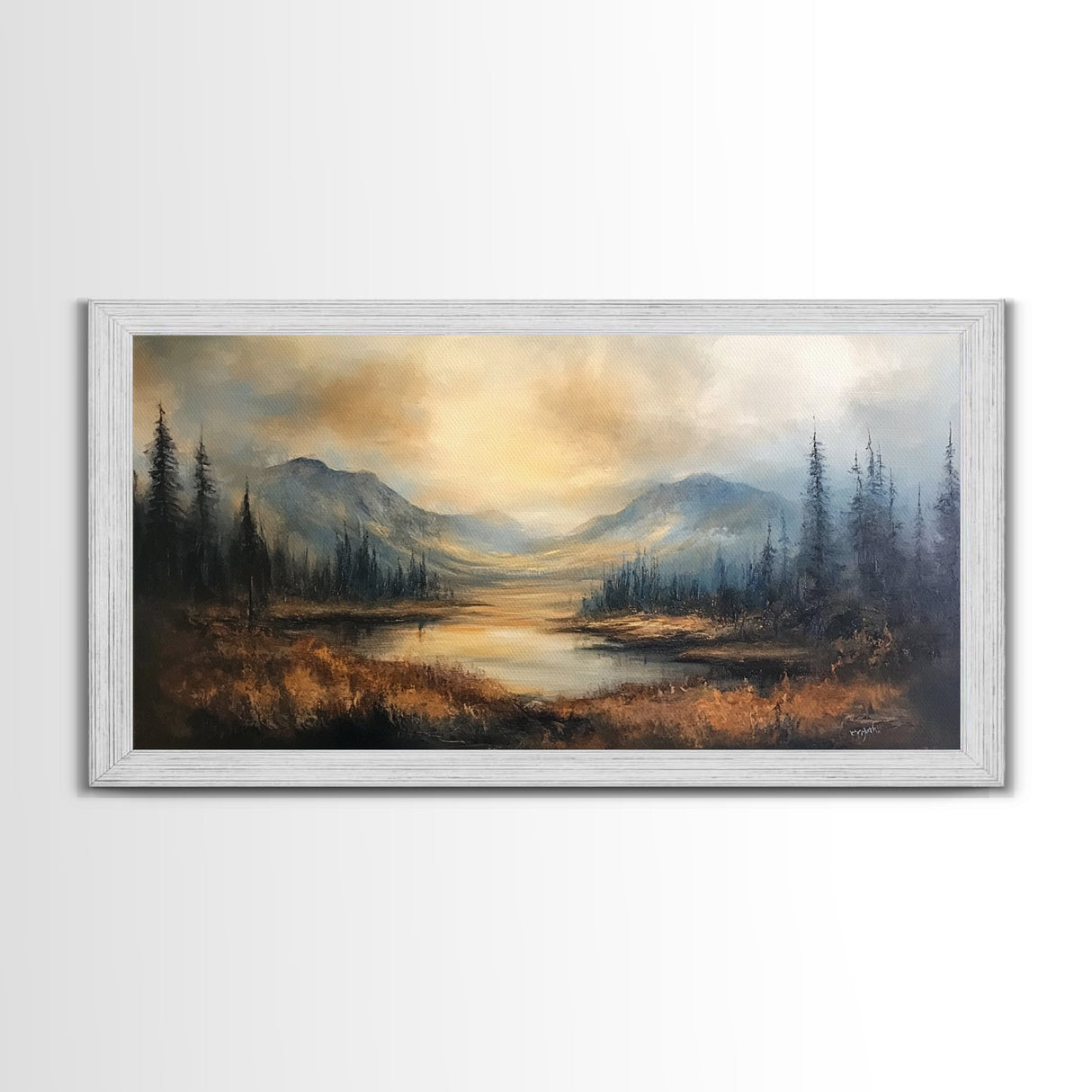 Foggy Mountain Forest Landscape Print, Ready To Hang - Large Panoramic Canvas Wall Art With Frame - Landscape Oil Painting For Living Room