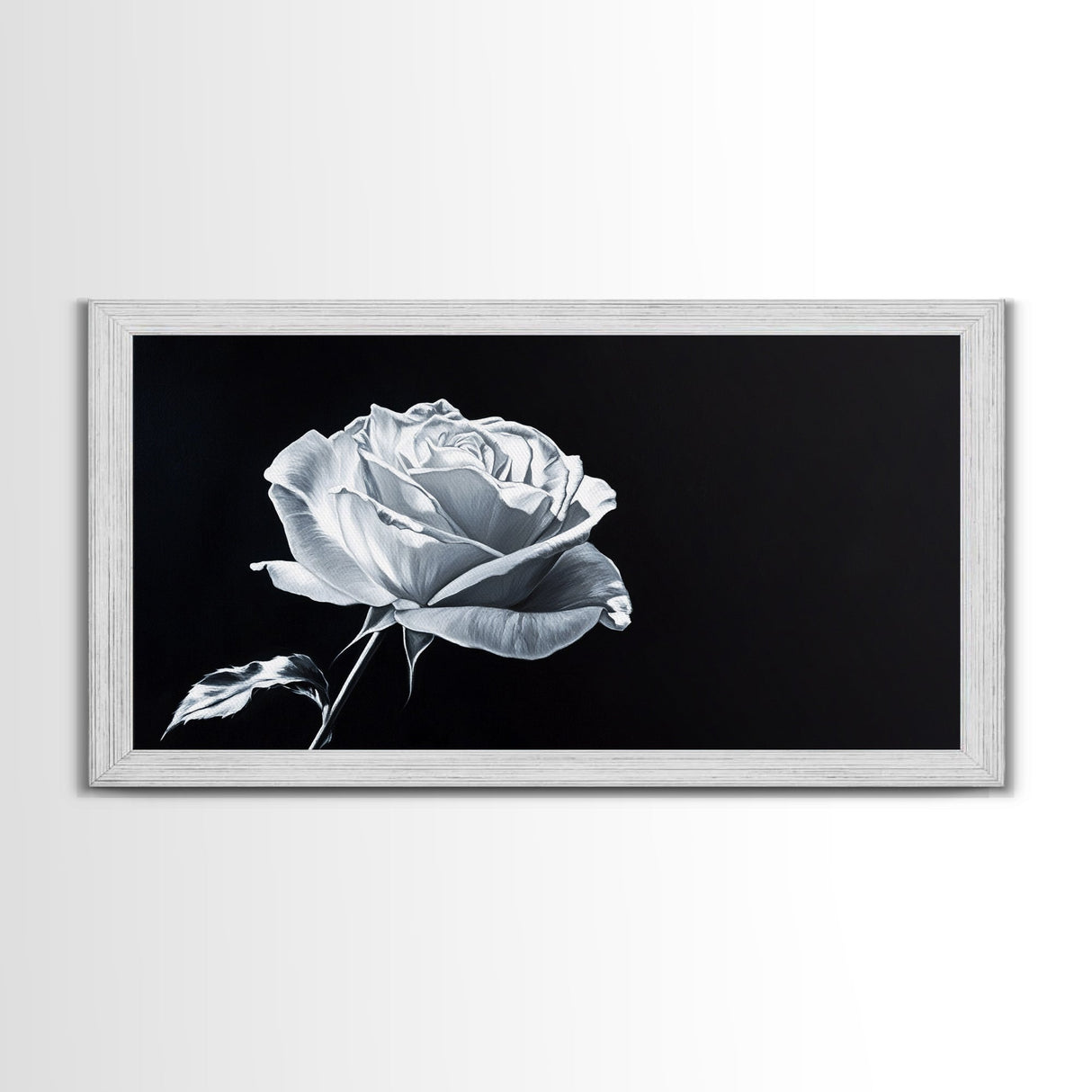 Large White Rose Painting Canvas Print, Flower Painting, Floral Decor, Moody Centerpiece Painting, Above Mantle Wall Art, Above Sofa Wall Art
