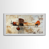 Retro 1920s Airplane In Flight Framed Canvas Print, Airplane Painting, Biplane Painting, Office Decor, Office Wall Art