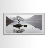 Lone Bonzai Tree On an Island Framed Canvas Print - Ready To Hang Wall Art - Wabi Sabi Landscape Painting - Japanese Style Wall Art