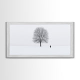 Solitude - Framed Canvas Print - Ready To Hang Wall Art - Winter Decor - Lone Tree In A Snow Covered Valley - Winter Landscape Painting