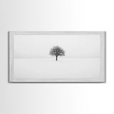 Footprints In the Snow Lead To a Lone Dead Tree - Framed Canvas Print - Ready To Hang Art - Moody Wall Art - Black and White Photography Print