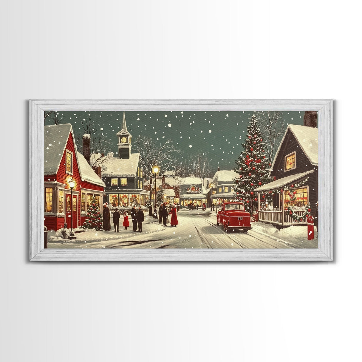 Funky Christmas Village Wall Art Oil Painting Print, Christmas home Decor, Christmas Art, Ready To Hang Painting, Christmas Painting