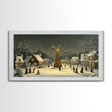Festive Christmas Village Wall Art Framed Canvas Print, Festive Christmas Street Scene, Cozy Christmas Wall Art, Ready To Hang Xmas Decor