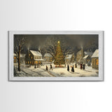 Winter Street Scene - Victorian Christmas Village Oil Painting Print - Ready To hang Christmas Art - Christmas Wall Art - Cozy Christmas Print