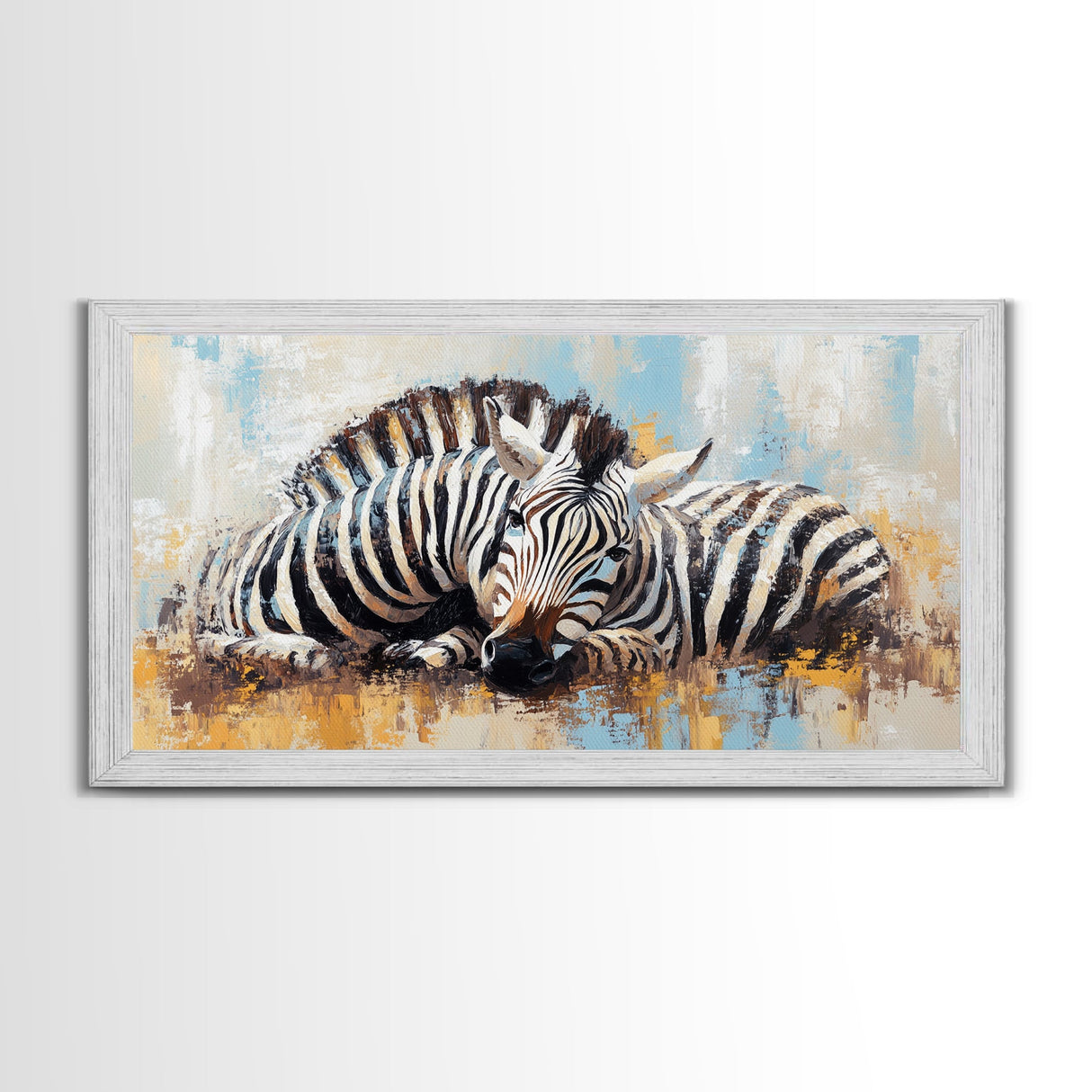 Zebra Having a Nap - Framed Canvas Print - Ready to Hang - Zebra Painting - Animal wall art - Safari Art