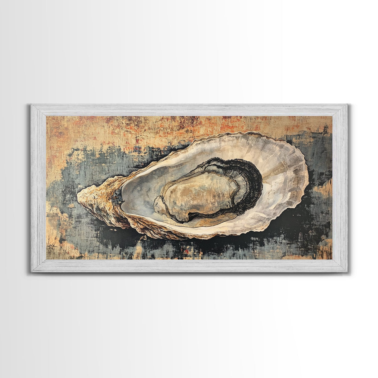 Oyster Shell Painting Canvas Print, Boho Nautical Decor, Coastal Wall Art, Framed Canvas Print, Minimalist Oyster Painting, Nautical Wall Art