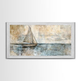 Coastal Sailboat Painting Print, Ready To Hang Art, Framed Canvas, Coastal Art Print For Beach House Decor, Wabi Sabi Sailboat, Inspired Ocean