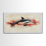 Wabi Sabi Waves and Dolphin Canvas Print, Entryway Decor, Cute Dolphin Wall Hangings for Bathroom Decor, Sea Life Wall Art, Dolphin Painting