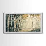 Mountain Forest Landscape Canvas Wall Art, Abstract Birch Tree Forest Watercolor Painting Print, Aspen Trees Colorado Wall Art
