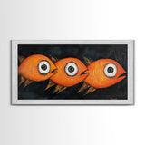Retro 19th Century Folk Art Canvas Print, Funny Gold Fish Painting, Folk Art Painting, Whimsical Wall Art, Gold Fish Wall Art