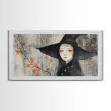 Wabi Sabi Japanese Witch Portrait - Framed Canvas Print - Wood Framed Art - Japanese Style Witchy Wall Art