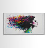 She Has Rainbow Waves in Her Flowing Hair - Portrait of a Woman - Framed Canvas Print - Pop Art - Loft Decor - Statement Piece Art