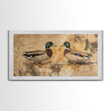 Cute Kissing Mallard Ducks - Rustic Farmhouse Wall Art - Framed Canvas Print - Gift For Hunter or Outdoorsman - Cabin Art - Cabin Decor