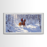 The Winter Cowboy Framed Canvas Print - Cowboy Rides His Horse Through The Snow - Cabin Decor - Outdoorsman Gift Idea - Cowboy Gift