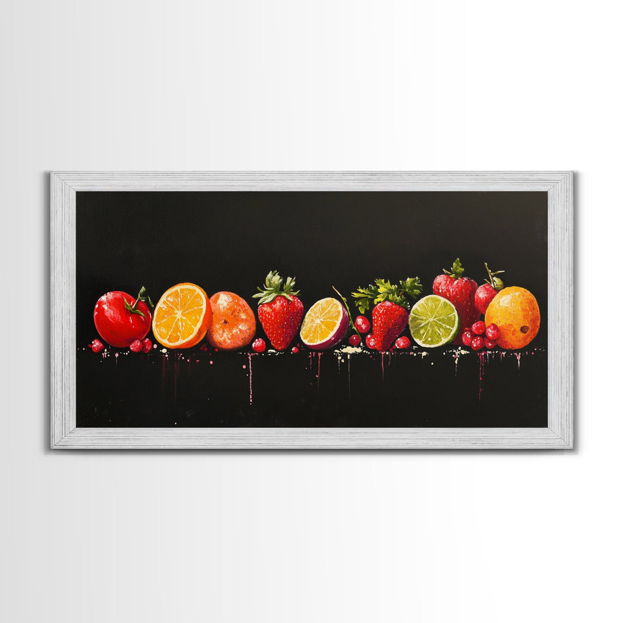 Funky Fruit Painting Print, Framed Canvas Art, Fruit Painting Rustic Large Farmhouse Kitchen Wall Art Vintage Fruit Wall Art For Kitchen