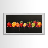 Funky Fruit Painting Print, Framed Canvas Art, Fruit Painting Rustic Large Farmhouse Kitchen Wall Art Vintage Fruit Wall Art For Kitchen