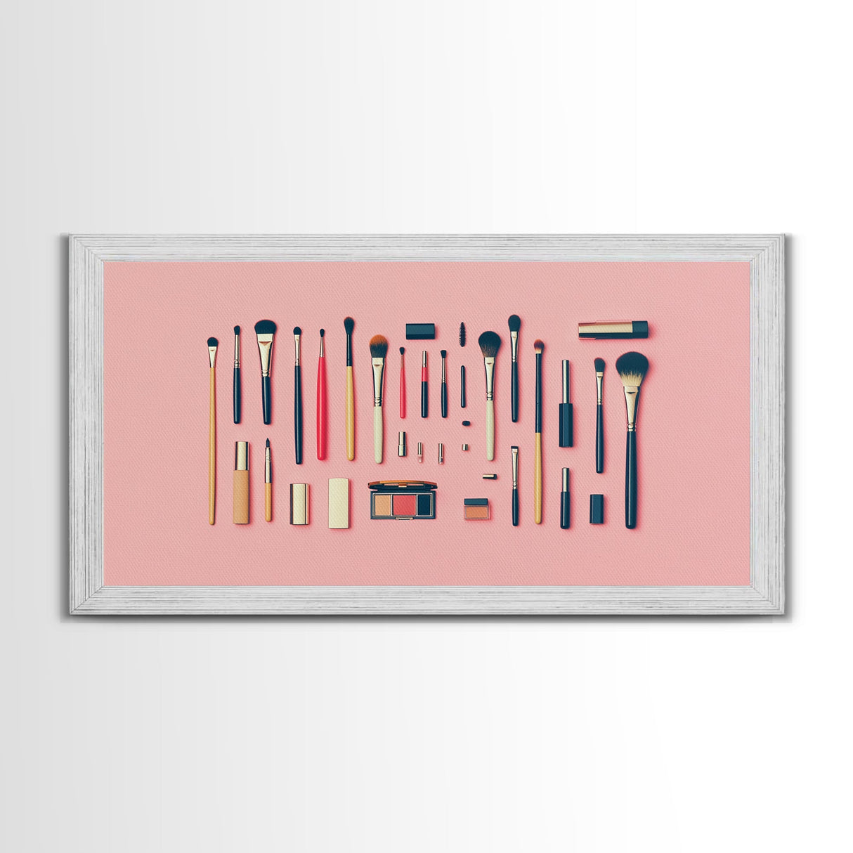 Makeup Brushes Framed Canvas Print - Makeup Wall Art - Preppy Dorm Room Decor