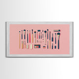 Makeup Brushes Framed Canvas Print - Makeup Wall Art - Preppy Dorm Room Decor
