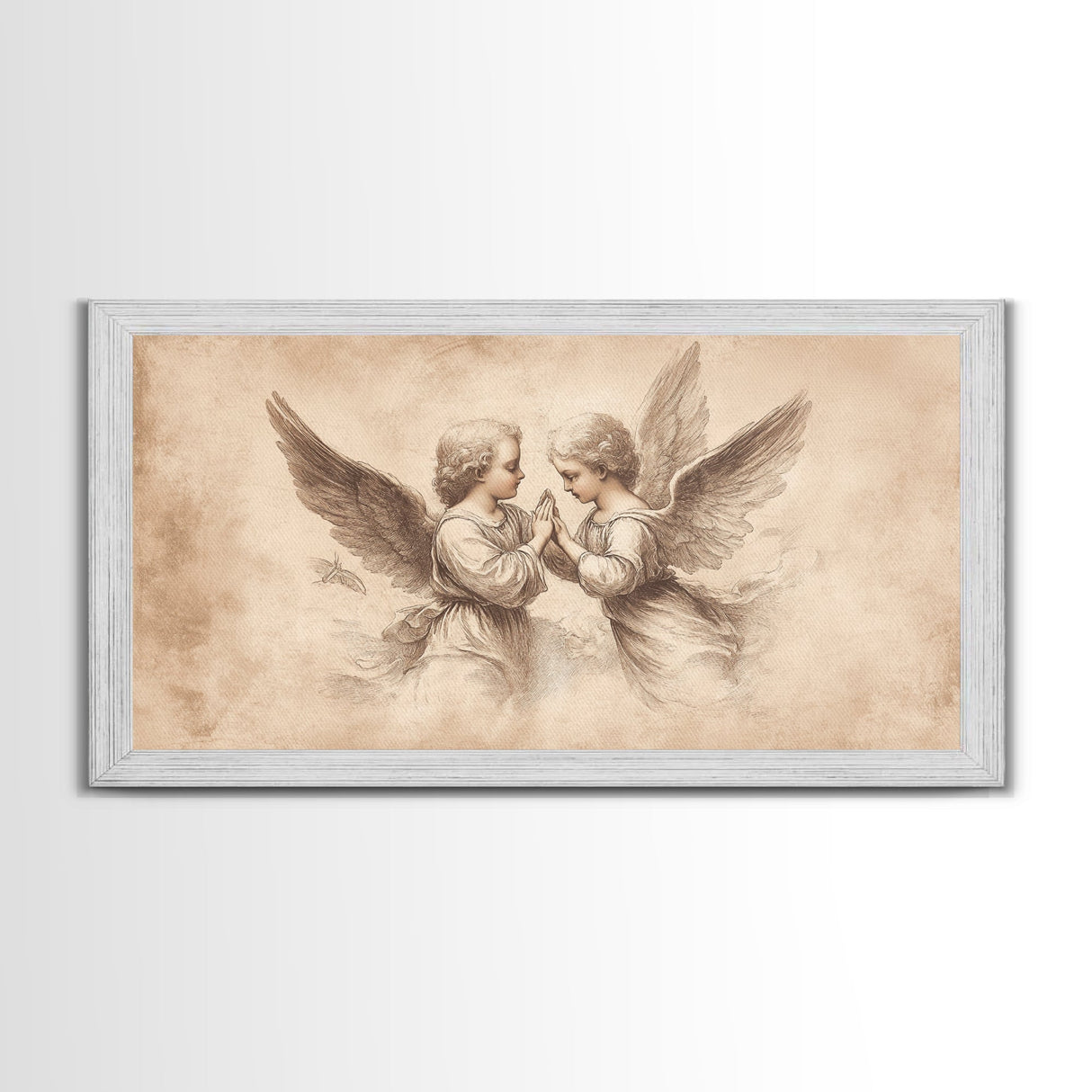 Guardian Angel Wall Art, Angel Painting Canvas Print, Angel Sketch, Angelic Home Decor, Christian Art, Christianity Home Decor