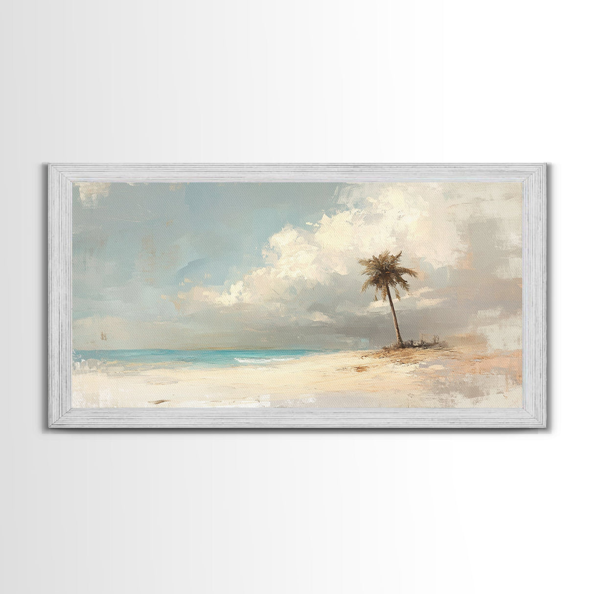 Lone Palm Tree on a Desert Island, Beach Painting Canvas Print, Nautical Landscape Painting, Beach Wall Art, Travel Gift, Vacation Gift