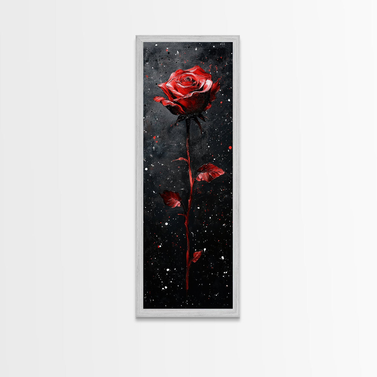 Red Rose Painting Framed Canvas Print, Gothic Art Dark Romance Painting, Tall Skinny Art Bedroom Decor, Moody Art Christmas