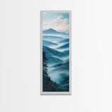 Smoky Mountain View Framed Canvas Print Serene Nature Landscape Art, Southwest Wall Art, Blue and Green Wall Art, Bedroom Art, Above Couch Decor