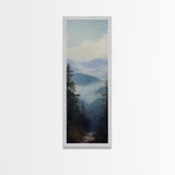 Misty Mountain Fog Framed Canvas Print Peaceful Nature Landscape Painting, Smoky Mountain Art, Above Bed Wall Art, Blue and Green Wall Art, Guest Room Art