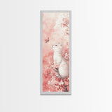 White Cat and Butterfly Canvas Print Light Pink Wall Art Cherry Blossom Painting Whimsical Art Bedroom Decor Gift Idea