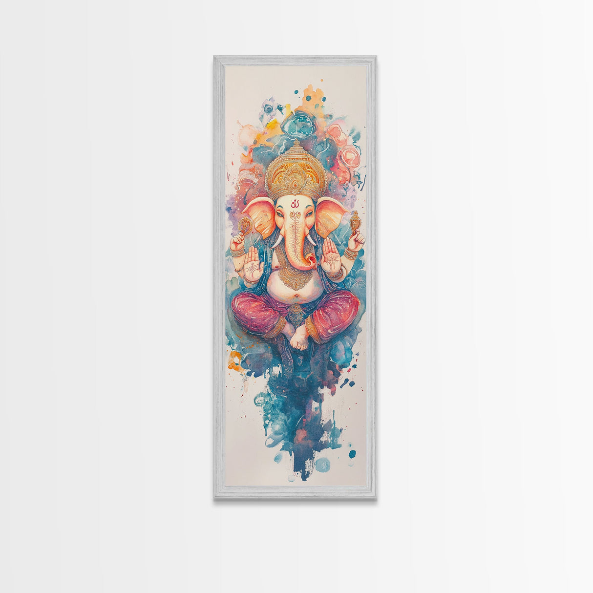 Ganesh wall art spiritual framed canvas print, Hindu god art, vibrant festival decor, meditation room art, sacred Indian home decor
