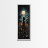 Moonlight silhouette painting mysterious framed canvas print, dark romance art, moonlit field wall decor, spiritual night scene art