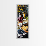 Framed Canvas Print Cheese and Wine Scene Painting Kitchen Wall Art Farmhouse Decor Rustic Art Culinary Print