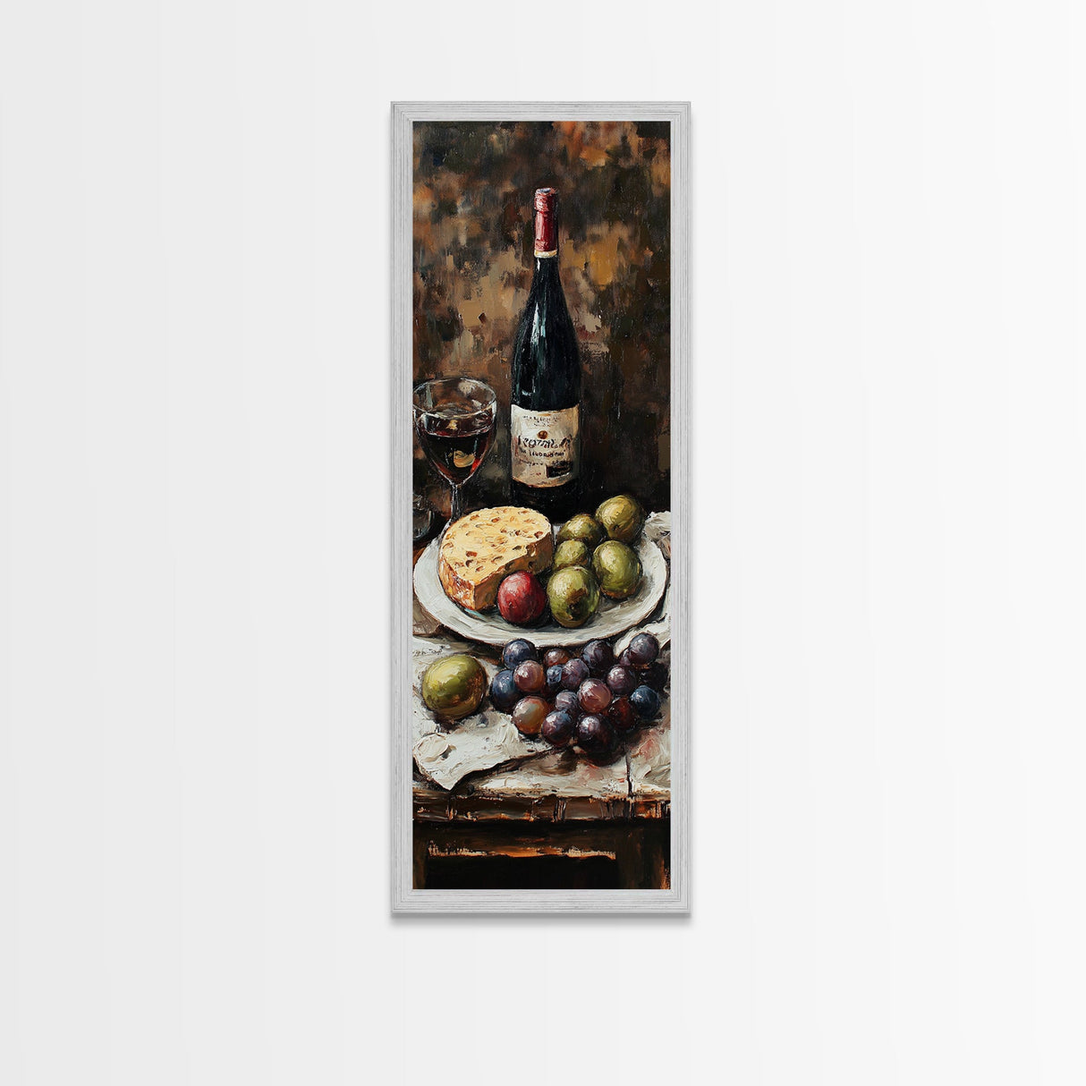 Framed Canvas Print Wine Cheese Fruit Kitchen Painting Rustic Wall Art Farmhouse Decor Food Review Kitchen Art