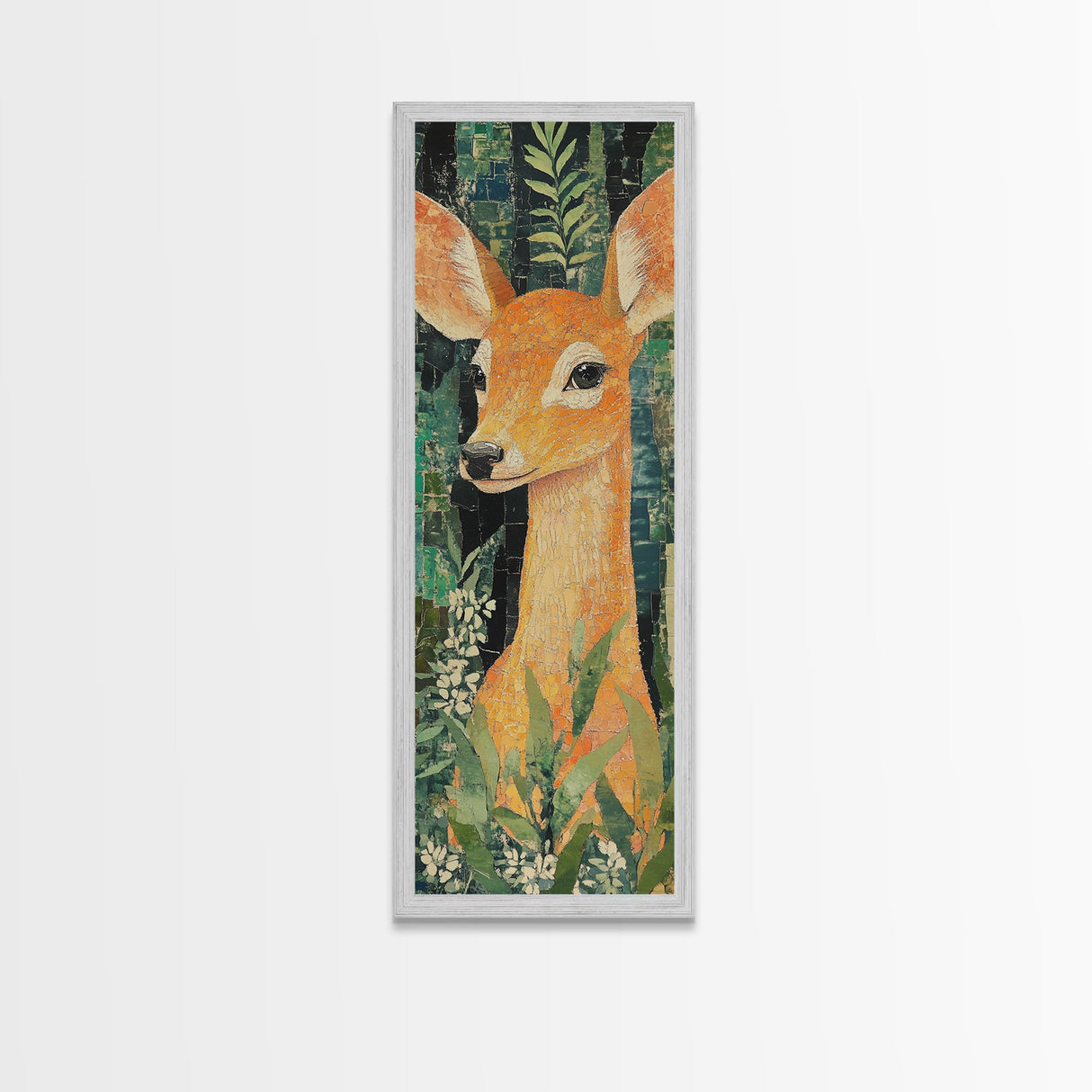Canvas Print of Gentle Deer in Floral Forest, Boho Art, Whimsical Wall Art, Animal Decor, Tall Narrow Wall Art, Woodland Theme