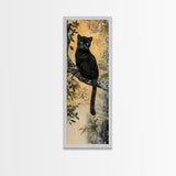 Framed Canvas Print of Black Panther on Tree Branch, Fall Animal Art, Boho Decor, Rustic Nature Art, Tall Skinny Wall Art, Living Room Piece