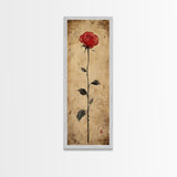 Framed Canvas Print of Elegant Red Rose, Botanical Art, Rustic Wall Art, Gift Idea, Minimalist Nature Art, Above Bed Wall Art