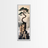 Framed Canvas Print Wabi Sabi Art Coastal Landscape Nautical Wall Art Pine Tree Artwork Living Room Decor Above Couch Art Serenity Gift