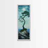 Framed Canvas Print Nautical Decor Moon Oil Painting Calm Blue Tones Above Bed Wall Art Nautical Art Coastal Decor Bedroom Wall Accent