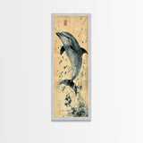 Framed Canvas Print Rustic Dolphin Art Coastal Decor in Nautical Theme, Minimalist Coastal Wall Art, Beach Living Room or Guest Room Decor