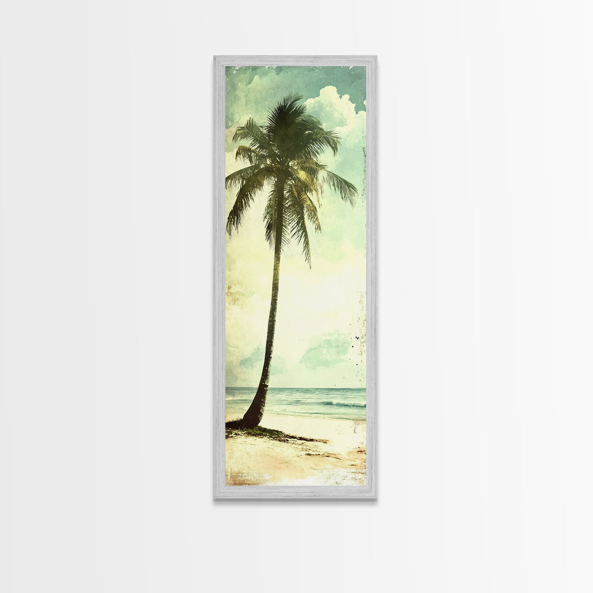 Framed Canvas Print Tall Palm Tree Art Coastal Cowgirl Wall Art, Beach Living Room Decor, Tropical Nautical Art, Skinny Wall Canvas Print