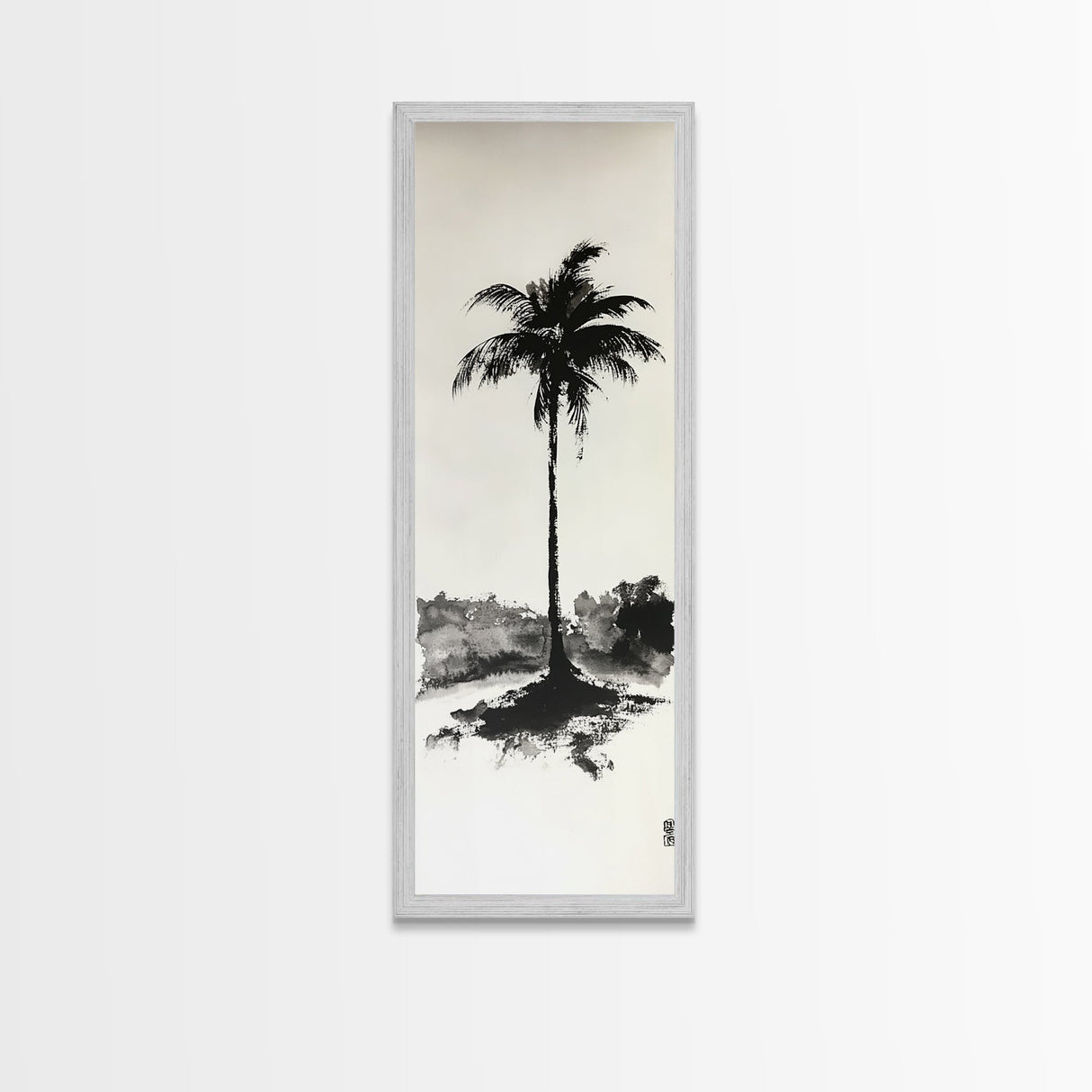 Canvas Print Black and White Palm Tree Painting Minimalist Tropical Wall Art, Wabi Sabi Art, Above Couch Decor, Tall Skinny Art Print
